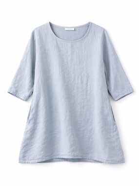 Bryn Walker Linen Tunic Blue Side Pocket Minimalist Lagenlook Top M